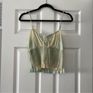 Pastel Green and Cream Smocked Tie Top